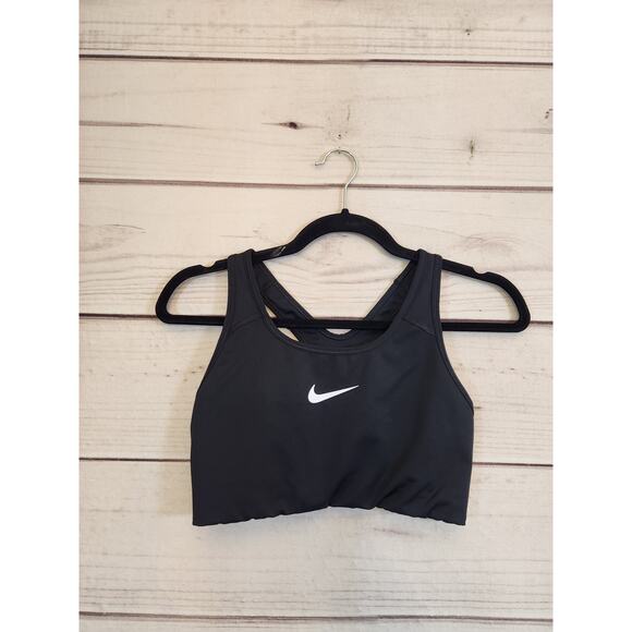 Nike Dri-Fit Women's Black Solid Stretch Scoop Neck Racerback Sport‎ Bra Size M - Picture 1 of 6